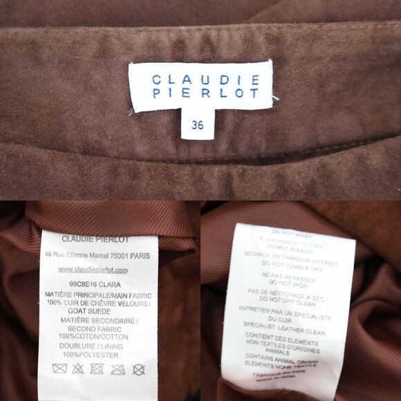 Claudie Pierlot US 4 Suede A Line Skirt Crochet Brown 70s Style Cottagecore - Picture 3 of 11